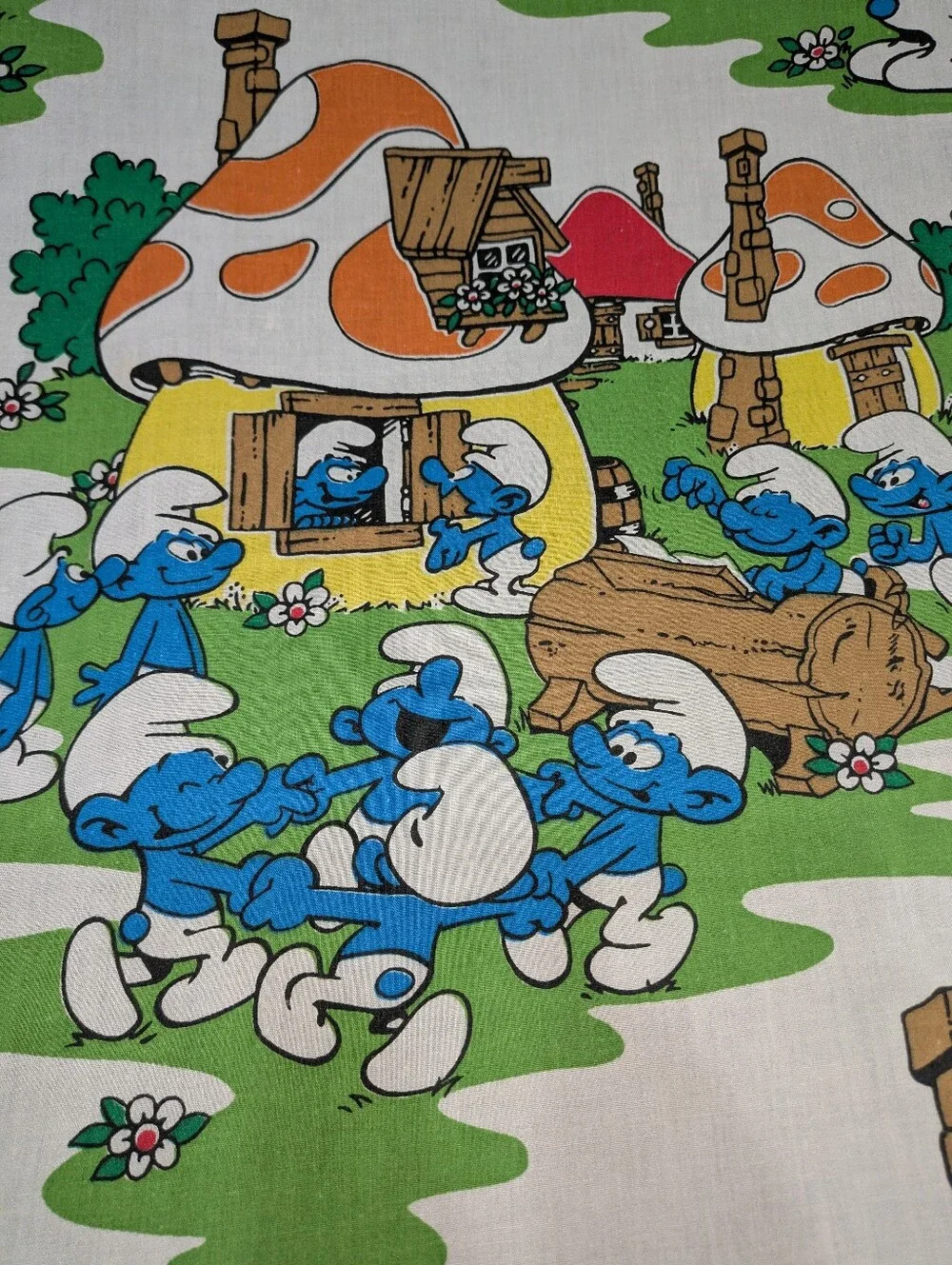 Vintage Smurf Village Twin Flat Sheet